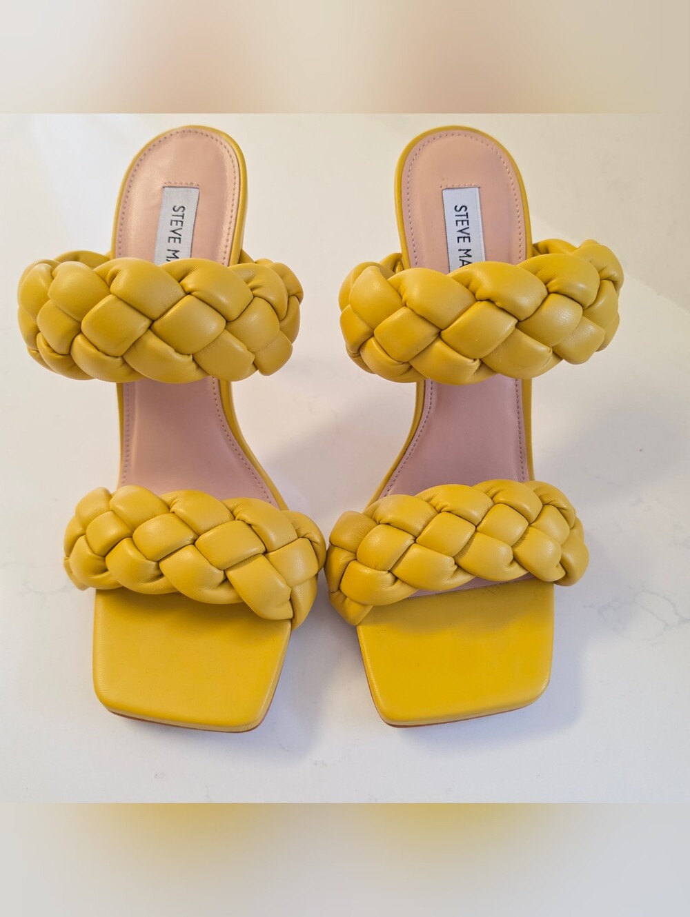Steve Madden Kenley Citron Yellow Green Braided Strap Heels 10 - Picture 3 of 13